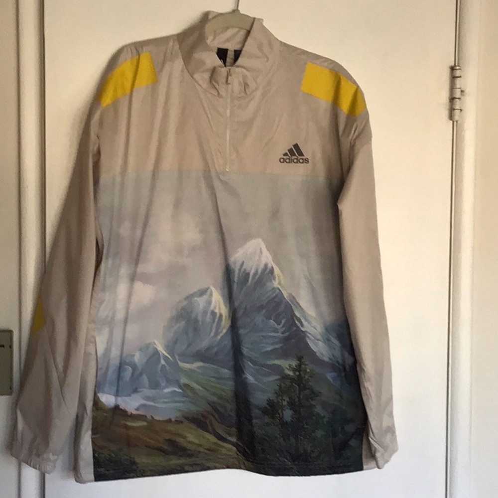 Adidas men windbreaker jacket mountain graphic half zip side pockets new large